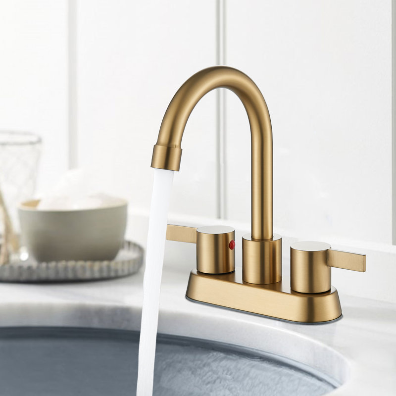 4 Inch 2 Handle Centerset Lead-Free Modern Bathroom Faucet, 360 Swivel Spout 2-3 Hole RV Bathroom Vanity Sink Faucet with Pop Up Drain and Water Supply Lines