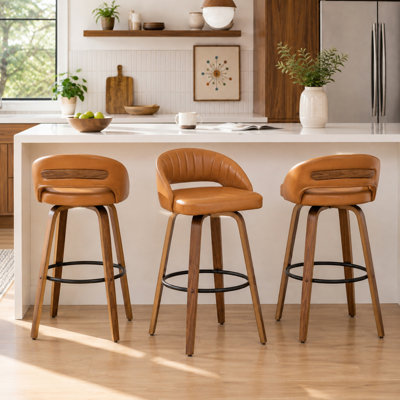 Lawrence Faux Leather Wood Swivel Bar Stools