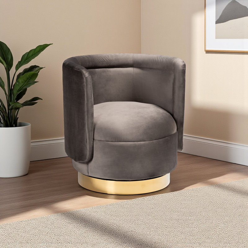 Fauteuil demi-tonneau pivotant avec repose-pieds Krishaun, Gris