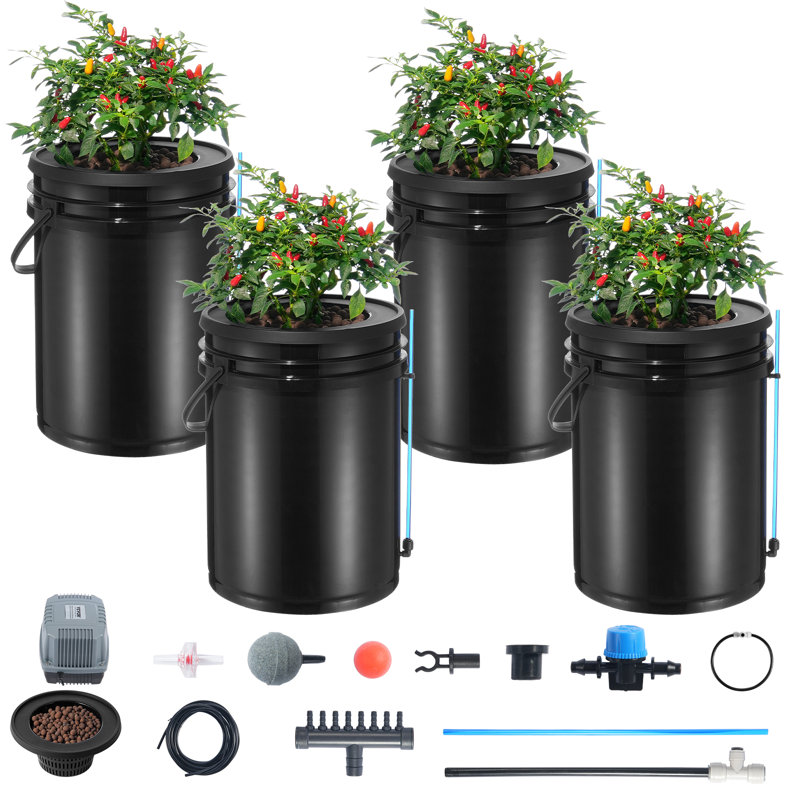 Black Polypropylene Hydroponic Grow System with Air Pump and Stones