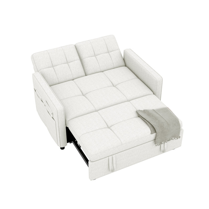  Canapé-lit convertible capitonné de 55 po de largeur avec dossier inclinable et poche latérale, Beige