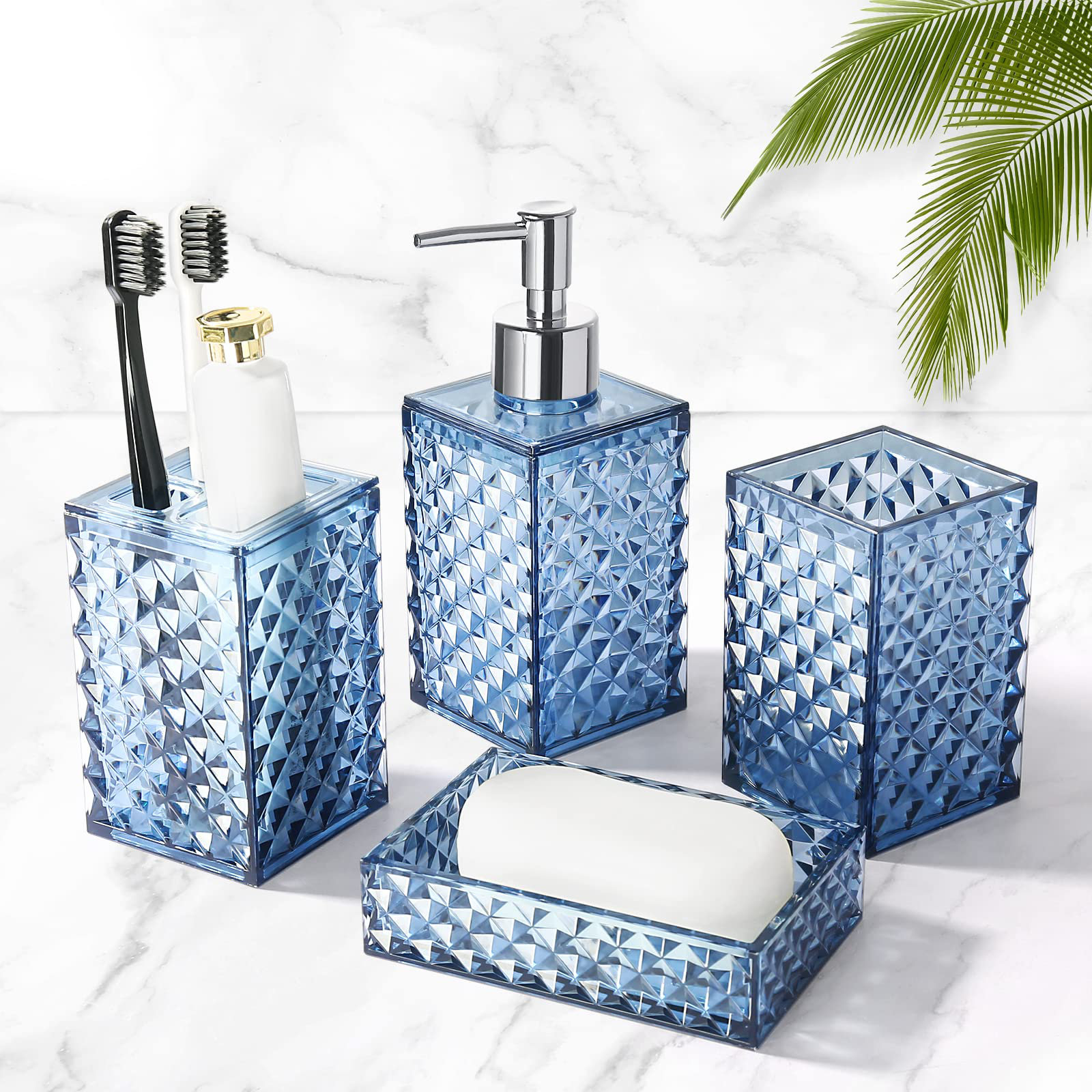 Mercer41 Bathroom Accessories Set, 4 Pack Blue Acrylic Bath Accessory ...