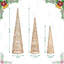 Set Of 3 Lighted Christmas Plastic Champagne Gold Cone Tree With 65 Warm White LED Lights