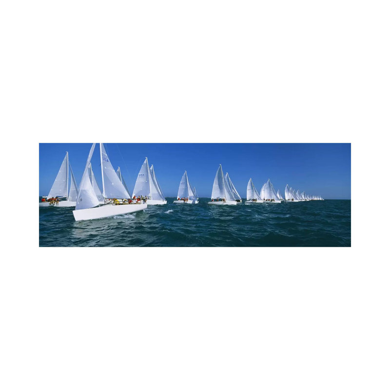 Sailboat Racing In The Ocean, Key West, Florida, USA - Wrapped Canvas Panoramic Print, 182.88 cm H x 60.96 cm W