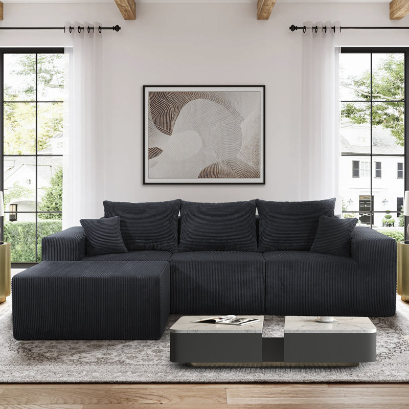 Canapé modulaire en L 4 pièces, sans assemblage, canapé convertible avec méridienne spacieuse, revêtement en velours côtelé de qualité supérieure, aménagement flexible pour le salon ou l’appartement