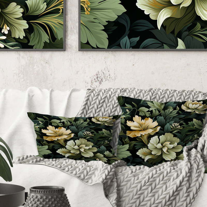 Victorian Stealth Flowers I - Camouflage Printed Throw Pillow, 18" H x 18" W