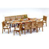 7 Pcs Grade-A Teak Wood Dining Set: 118" Double Extension Mas Oval Trestle Leg Table And 6 Sack Arm Chairs #11SK2706