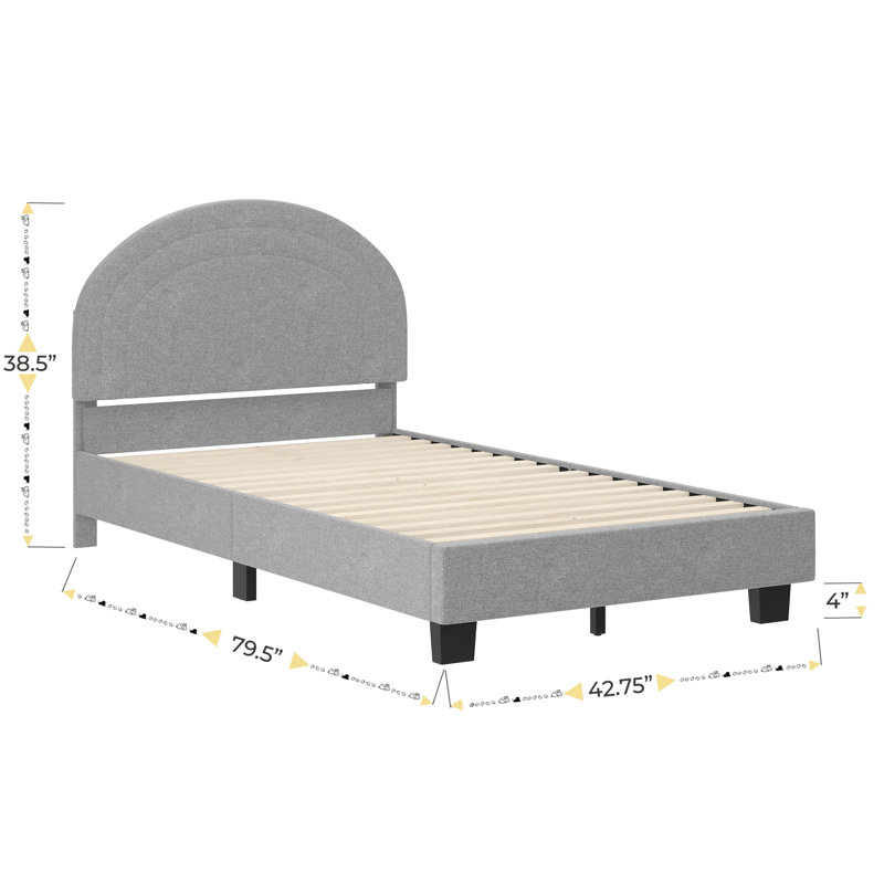 Structure de lit plateforme tapissier Aurey, Gris, Simple