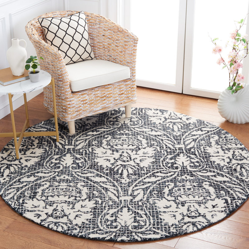 Tapis damassé en coton et en laine touffeté à la main Michiru, Rond 6 pi
