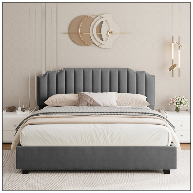 Lit escamotable en velours gris avec rangement, conception élégante et robuste pour les chambres modernes, Grand