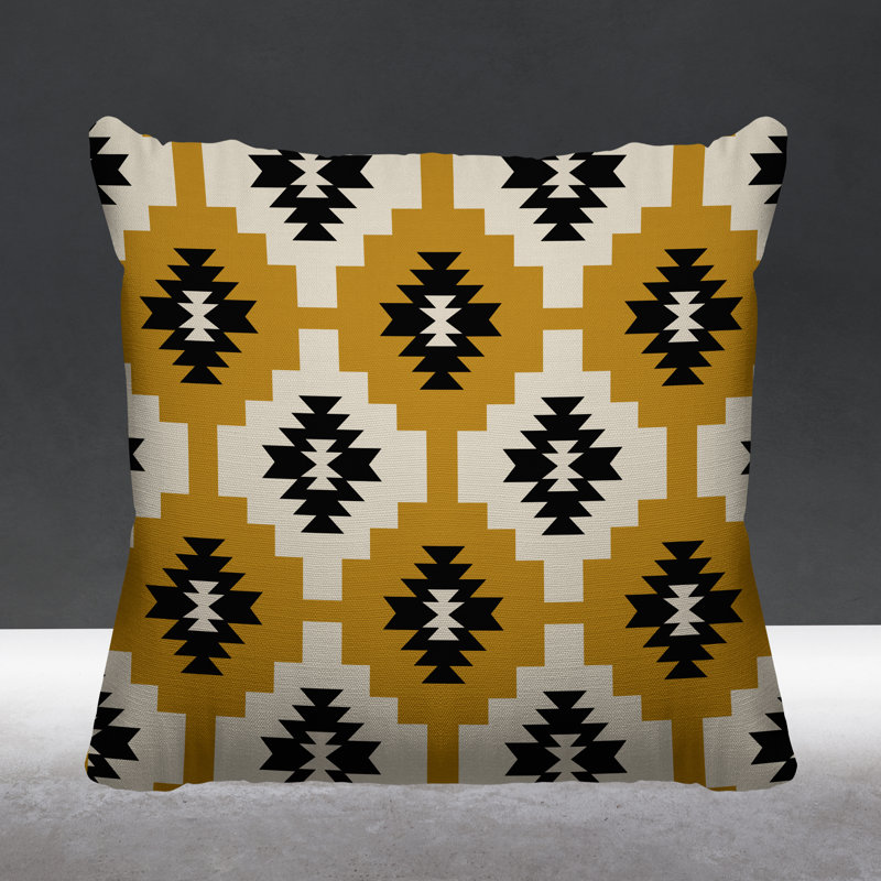 Coussin intérieur / extérieur Hinto Southwestern, Jaune, 15 po x 15 po, Carré