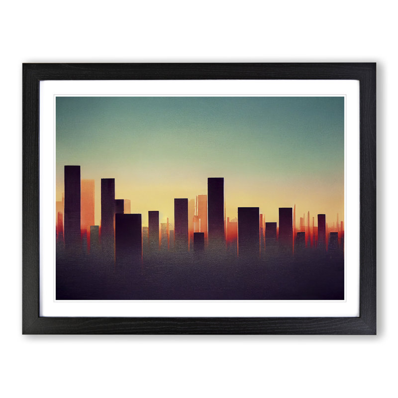 Inspiring Skyscraper Skyline - Single Picture Frame Print, 46cm H x 64cm W x 2cm D, Black Framed