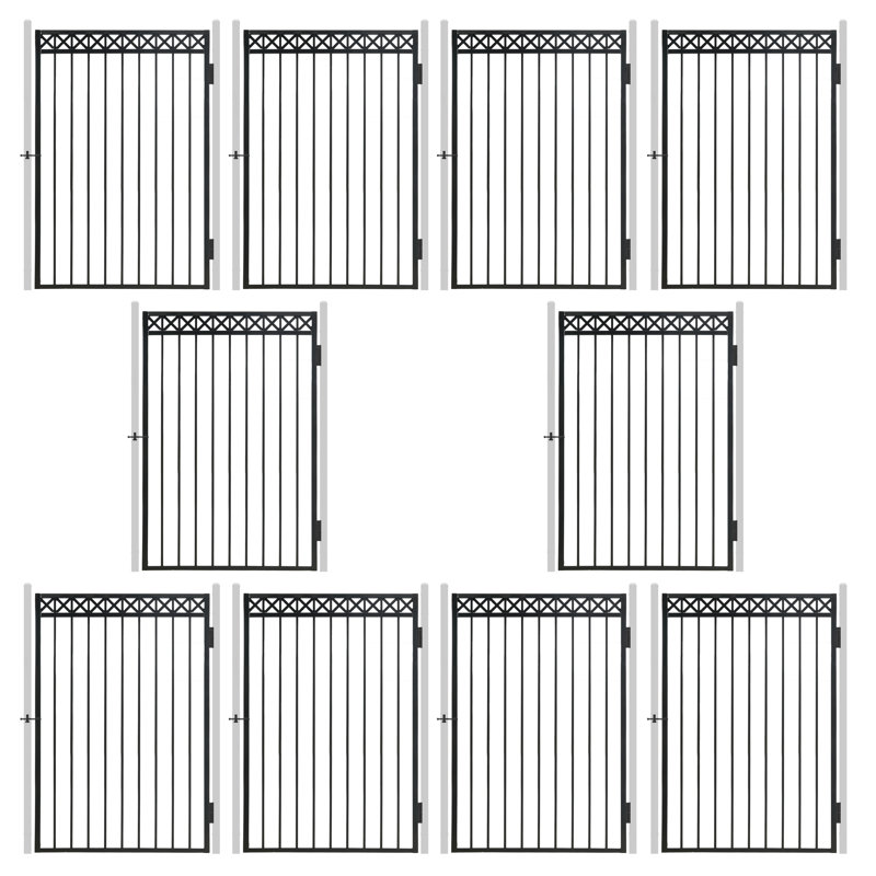 Barrière de clôture décorative à motif en X avec serrure de 6 po H x 4 pi l, paquet de 10, Poteau d'acier x l 4 pi