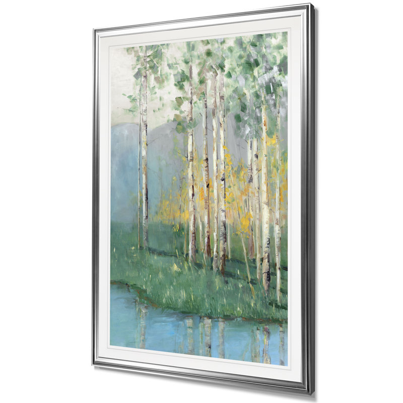 «Birch Reflections II», reproduction, H 36 po x l 26 po x P 1,5 po, Cadre argenté