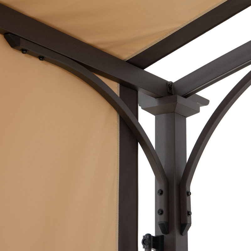 Tan and Brown Steel Arched Pergola with Adjustable Canopy