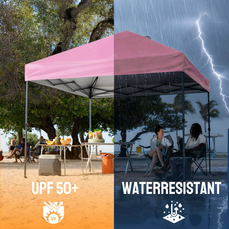 10 Ft. W x 10 Ft. D Outdoor Pop Up Canopy Tent with One Push Setup Pink, Pink