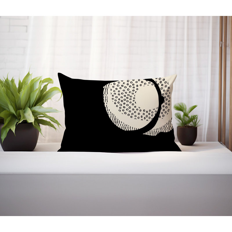 Coussin lombaire réversible intérieur / extérieur Vikka, H 14 po x l 20 po, Noir/Blanc cassé