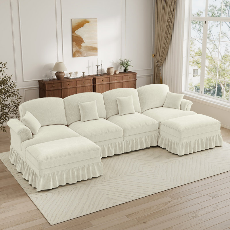  Sectionals Sofa, Living Room Set, U Shape Sofa, For Living Room, Beige Chenille