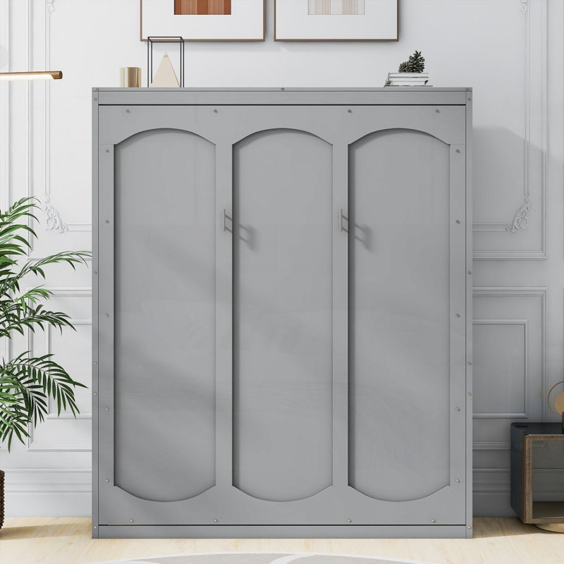 Grand lit escamotable avec tablettes - aucun sommier nécessaire, robuste et amp; Peu encombrant, gris, Grand lit