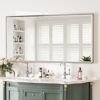 Miroir de salle de bain biseauté double, miroir mural en verre trempé avec bords réfléchissants et cadre en aluminium antirouille pour lavabo