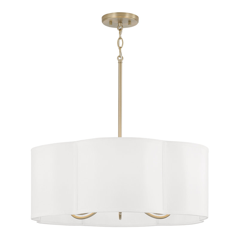 Matte Brass 6-Light Pendant with White Fabric Drum Shade