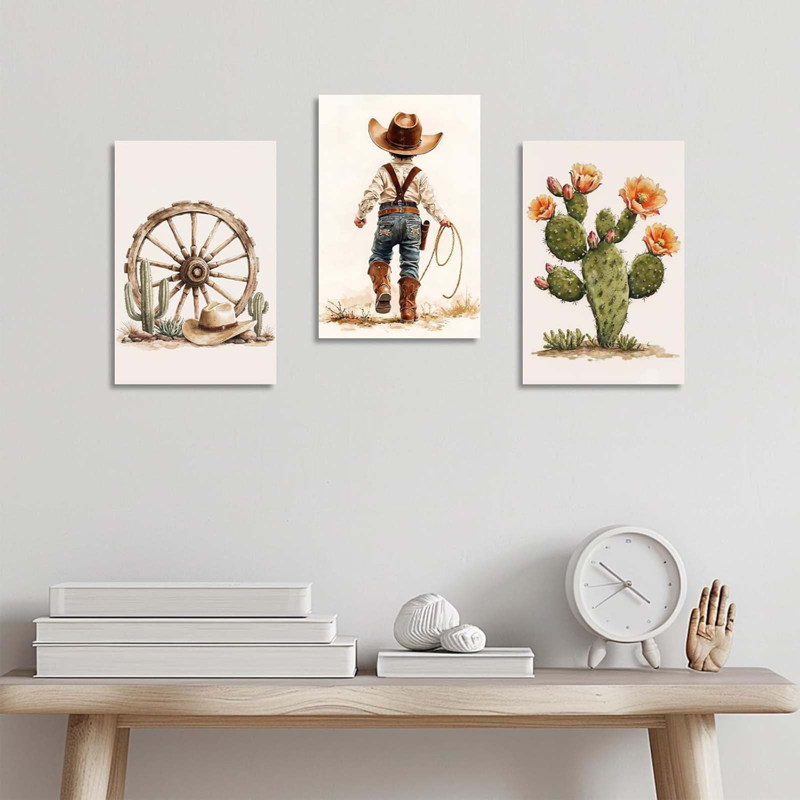 August Grove® Western Cowboy Wall Art Set Of 3 Nursery Canvas Prints ...