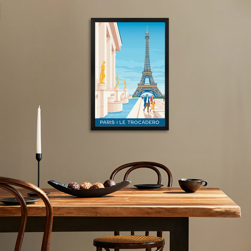 Affiche de voyage Paris Place Du Trocadero, H 24 po x l 16 po
