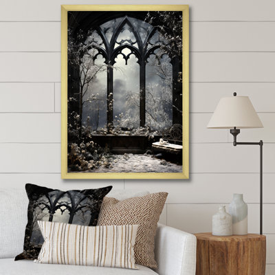 «Midnight Gothic Winter Window View III - Winter Landscape», art mural