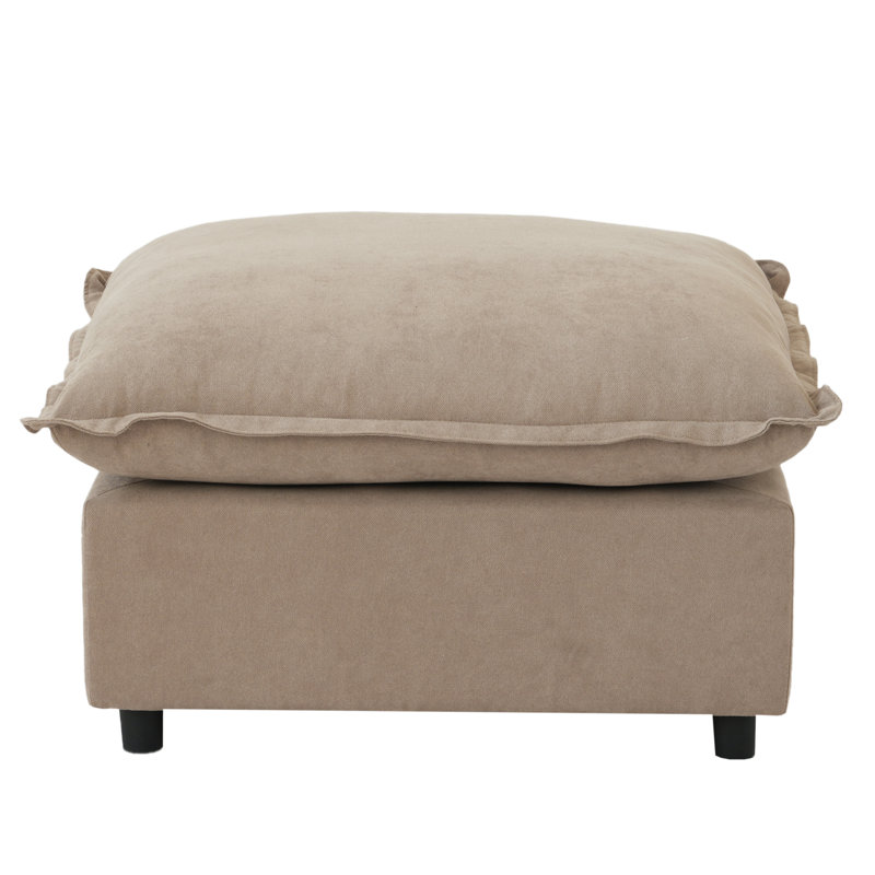 Moncada Upholstered Modern Linen Fabric Ottoman, Khaki