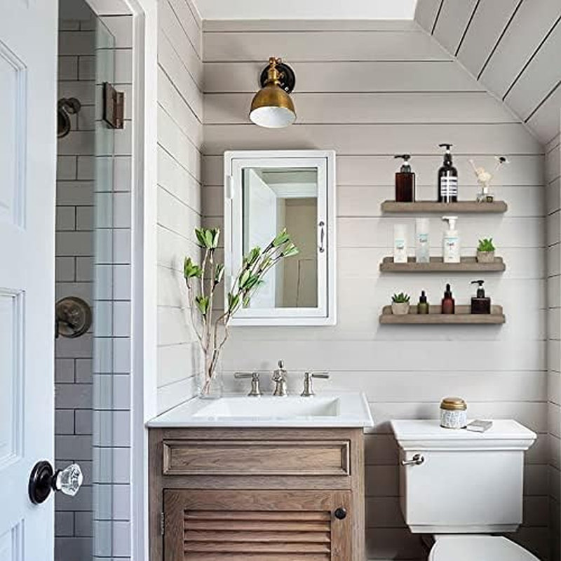 Rustic Picture Ledge Floating Shelves, 16.9" Wall Shelf Set Of 3, Gray