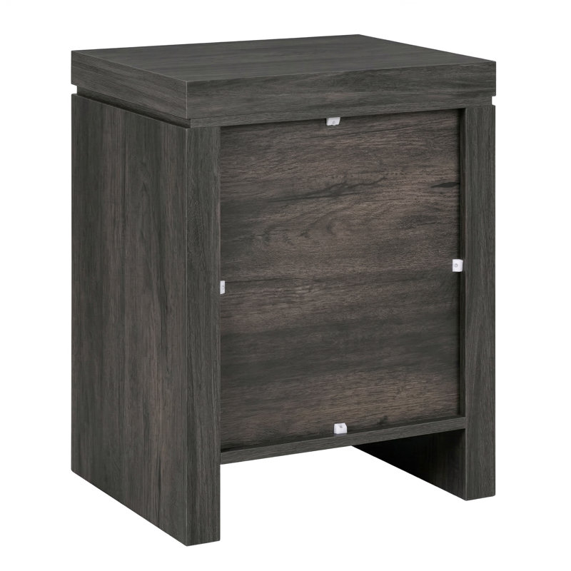 Modern 1 Drawer Nightstand Side Table, Black Oak