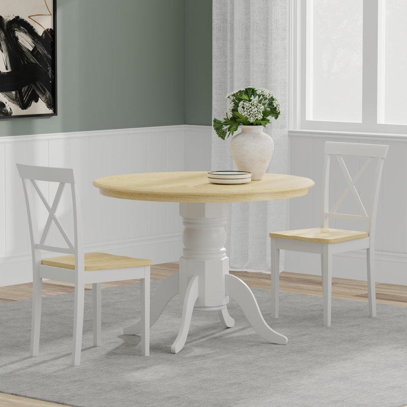 Ensemble de salle à manger en bois d'hévéa massif pour 4 personnes Raylen, Naturel / Blanc, Blanc / Naturel