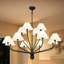 Lustre traditionnel 12 lumières à intensité variable avec abat-jour en tissu pour salon