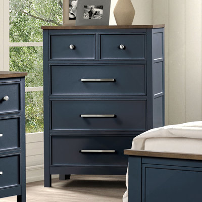Modern Farmhouse Style 1pc Chest English Dovetail Drawers Ball Bearing Glides Two Tone Design Blue And Dark Brown Finish