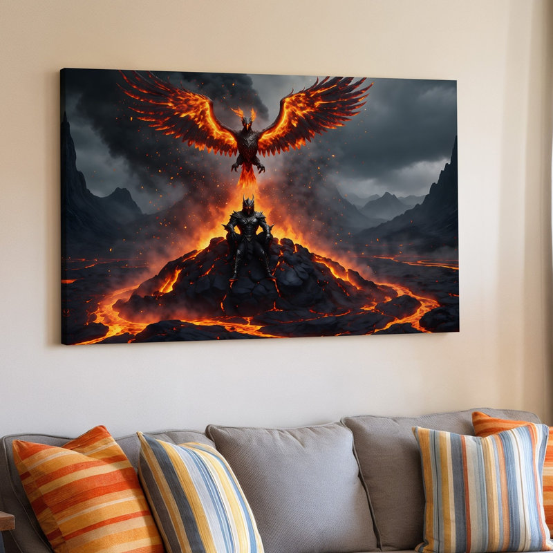 Toile, "Une scène majestueuse" représentant un Fiery Phoenix, art mural Lava, H 16 po x l 20 po
