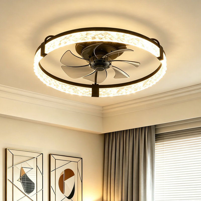 Ventilateur de plafond d'intérieur en cristal 20 po avec lumière et télécommande , Noir