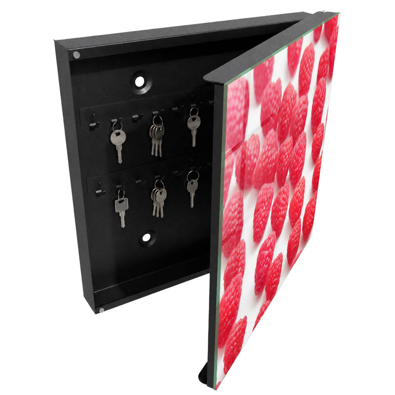 Key cabinet for home, Opens to the right, 30x30x5, White, Nutritious raspberries on a light background, 