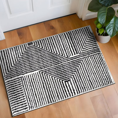 Cream Black Modern Maze Area Rug