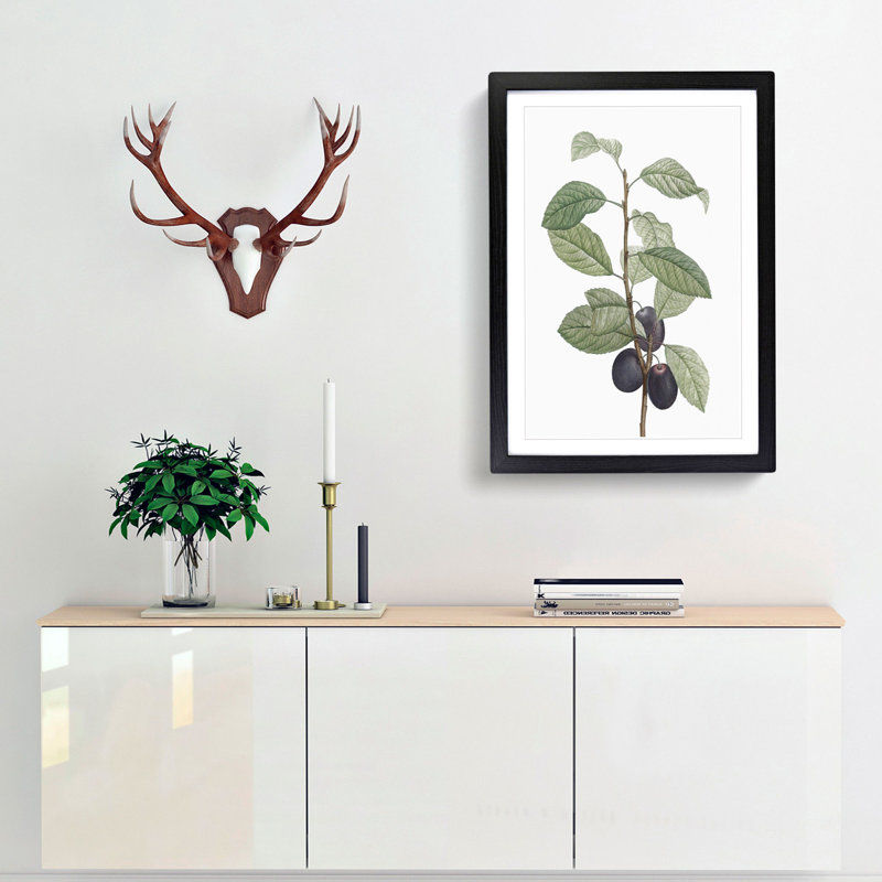Prune Tree by Pierre-Joseph Redoute - Picture Frame Painting Print, 48cm H x 36cm W x 2cm D, Black Framed