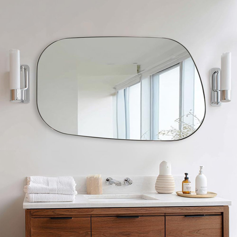 Miroir de salle de bain Huldrik Cadre en acier inoxydable, 40 po x 24 po, Chrome poli
