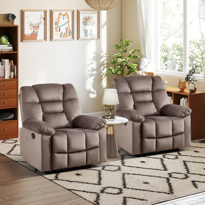 35" Wide Modern Skin-Friendly Ergonomic Comfortable Manual Recliner Chair(Set Of 2), Brown