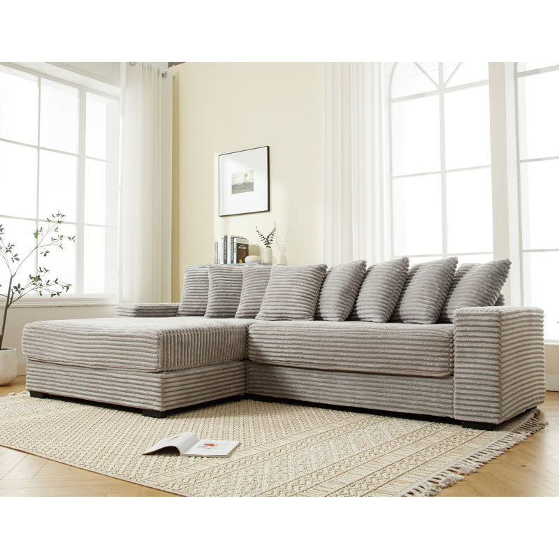 Oversized Two-Piece  Couches,  L Shaped Sofa, Corduroy, Left Chaise Daybed