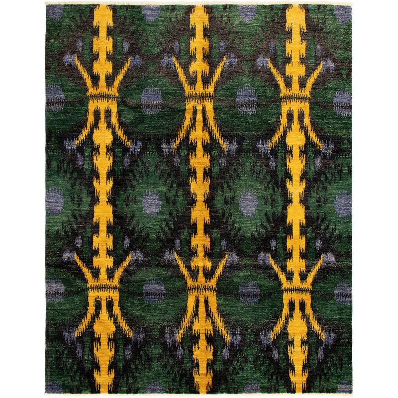 Tapis zone one-of-kind-noué la 2010 shalimar vert foncé/jaune 8 pi x 10 pi zone de laine 3 po Céline