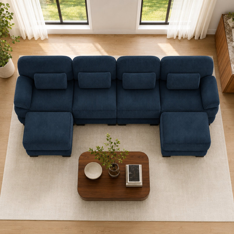 Canapé modulaire en U à 4 places avec 2 repose-pieds Burwell Cloud Couch, Bleu