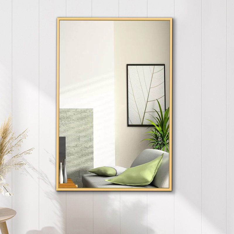 Miroir mural de salle de bain doré avec cadre rectangulaire en métal, 36 po x 24 po, Horizontale