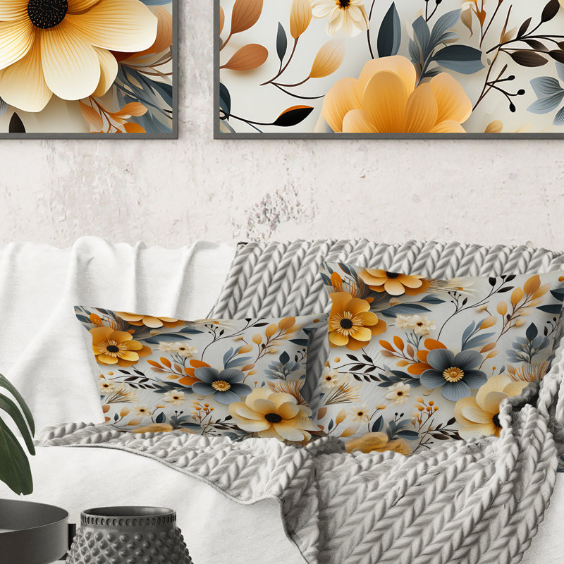 Coussin décoratif gris pré floral gris
