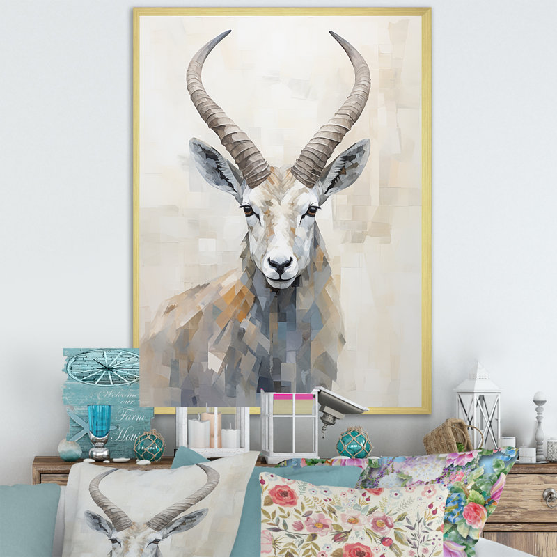 Minimalisme antilope bouquetin sur toile, Cadre doré simple, H 32 po x l 16 po x P 1 po