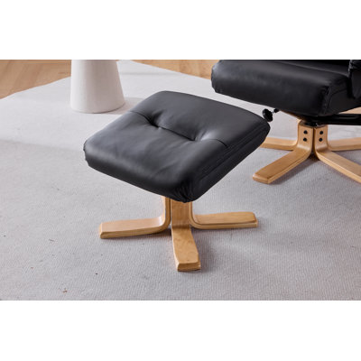 Fauteuil d'appoint pivotant à 360 ° chauffant en cuir de polyuréthane noir, fauteuil avec repose-pieds, confort ergonomique pour le salon, petit coin lecture simple pour chambre à coucher, bureau, appartement