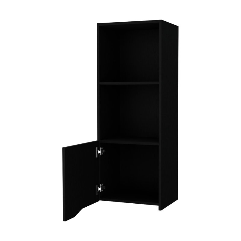 One Door Black Wall Mounted Cabinet - Decorative Storage Stylish Unit, Black
