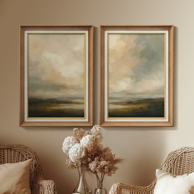 «Soft Clouded Landscape Subtle Contemporary», ensemble de 2 reproductions d'art encadrées sur papier de qualité supérieure 26 po x 36 po